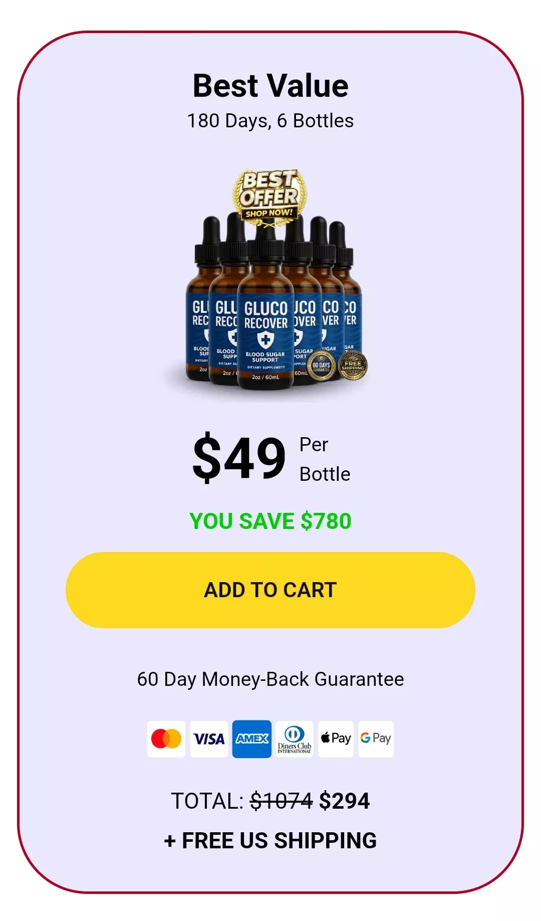 GlucoRecover™ 6 bottles pricing